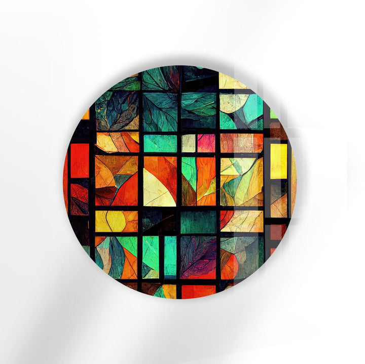 Yellow & Green Stained Round Glass Wall Art stained glass wall art, stained glass wall decor
