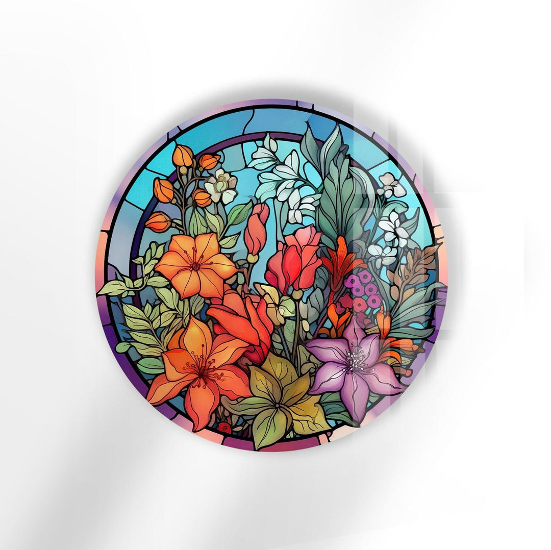 Colored Stained Flower Round Glass Wall Art art glass wall art, glass wall art pictures
