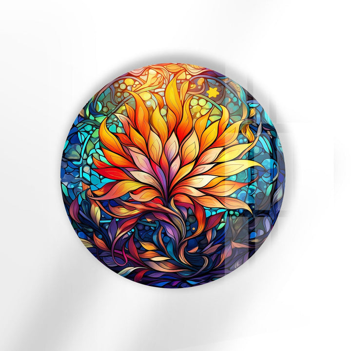 Yellow Floral Mandala Round Glass Wall Art  custom glass photo prints, large glass prints