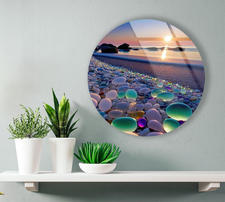 Sunset Stones Round Glass Wall Art glass wall decor, glass wall art decor
