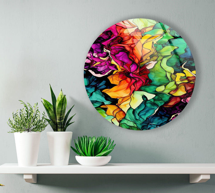 Abstract Round Colorful Oil Art Glass Wall Art glass photo prints, glass picture prints
