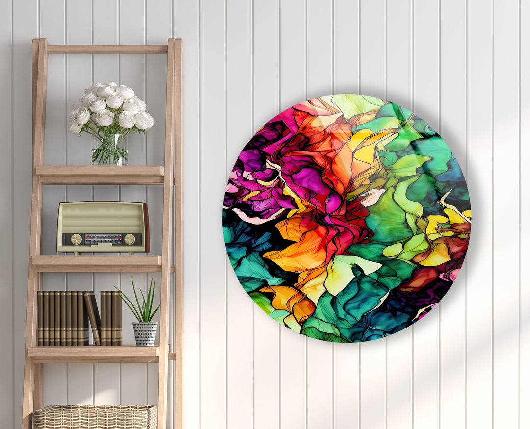 Abstract Round Colorful Oil Art Glass Wall Art glass image printing, glass prints from photos
