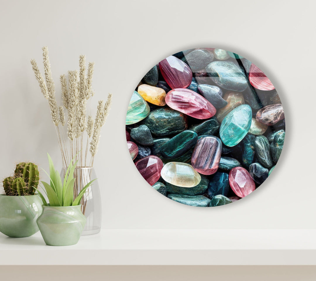 Colored Zen Spa Stones Round Glass Wall Art glass art painting, glass art for the Wall
