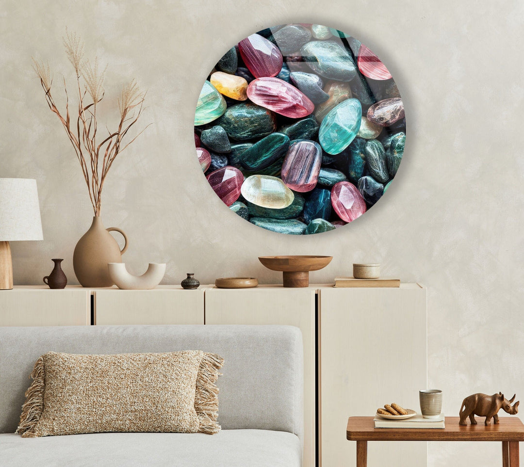 Colored Zen Spa Stones Round Glass Wall Art glass photo prints, glass picture prints
