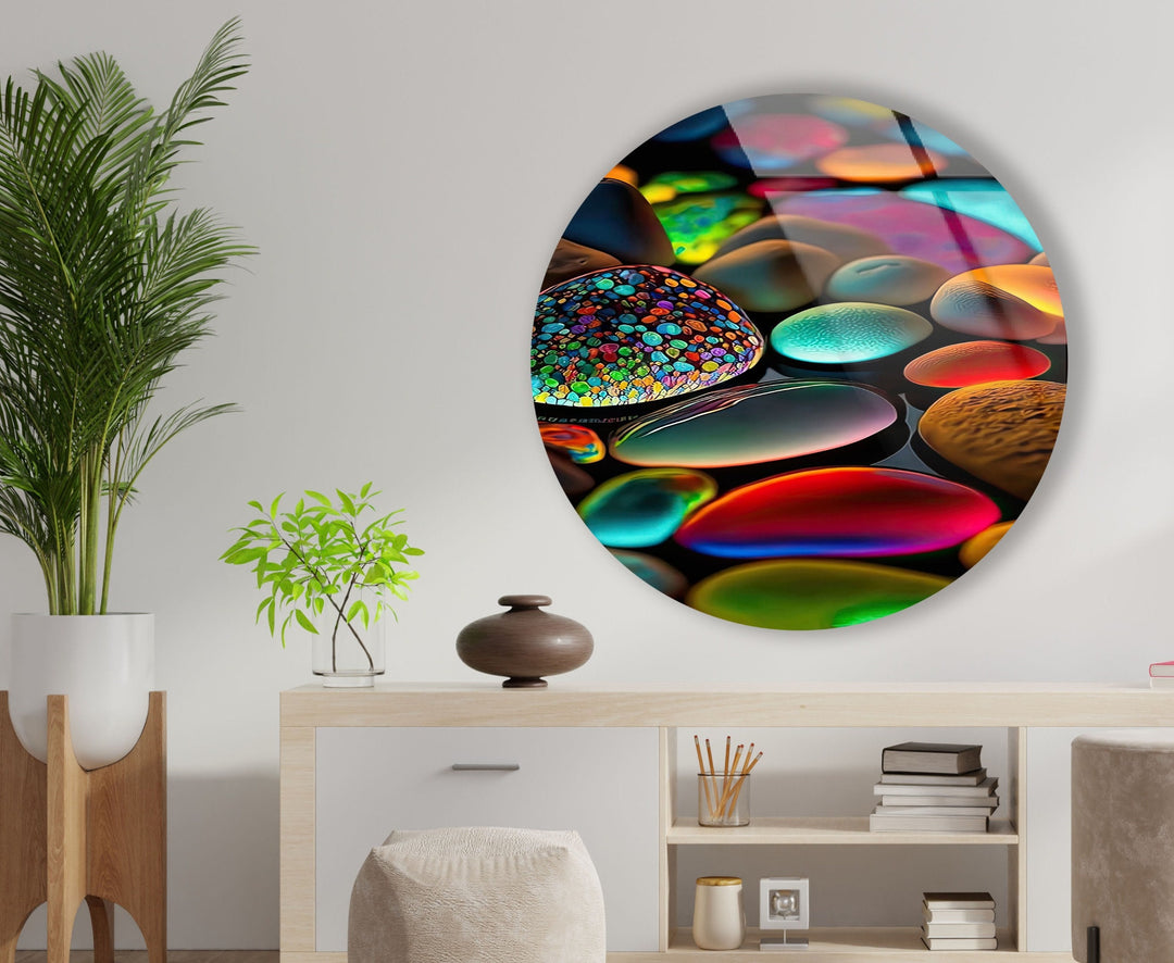 Glowy Zen Spa Stones Round Glass Wall Art print on glass, glass printed photos
