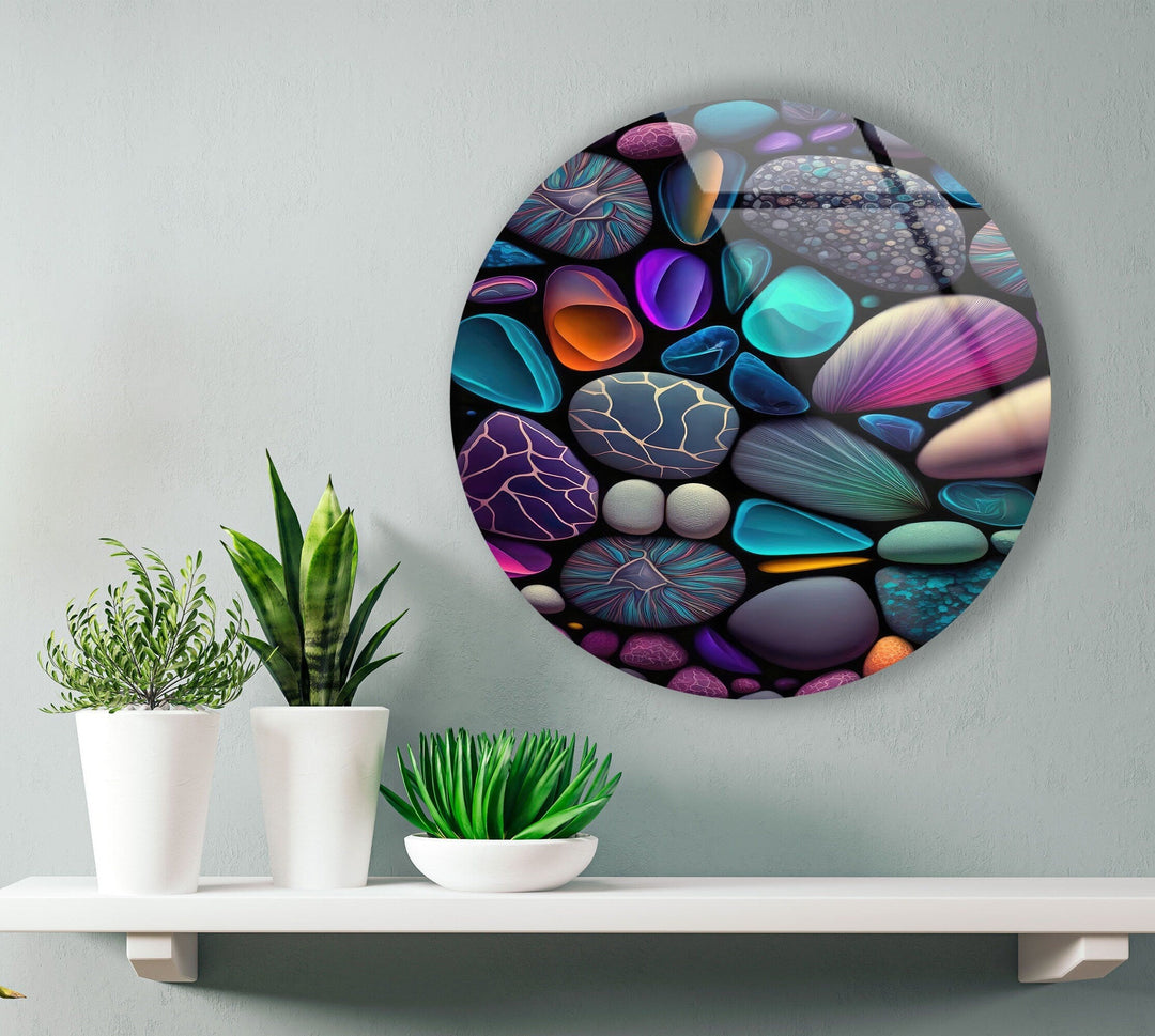 Colored Zen Spa Stones Round Glass Wall Art glass pictures for Wall, glass prints wall art
