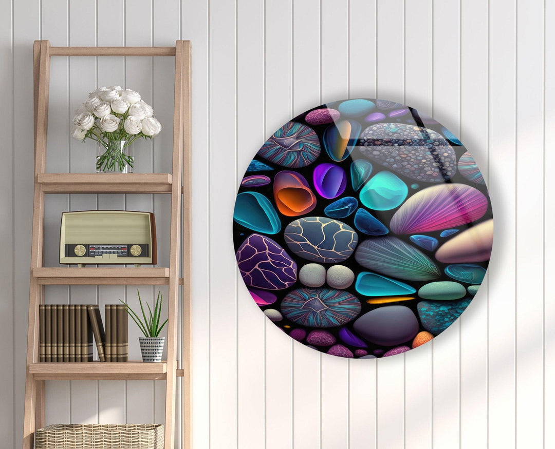 Colored Zen Spa Stones Round Glass Wall Art custom glass pictures, glass art prints
