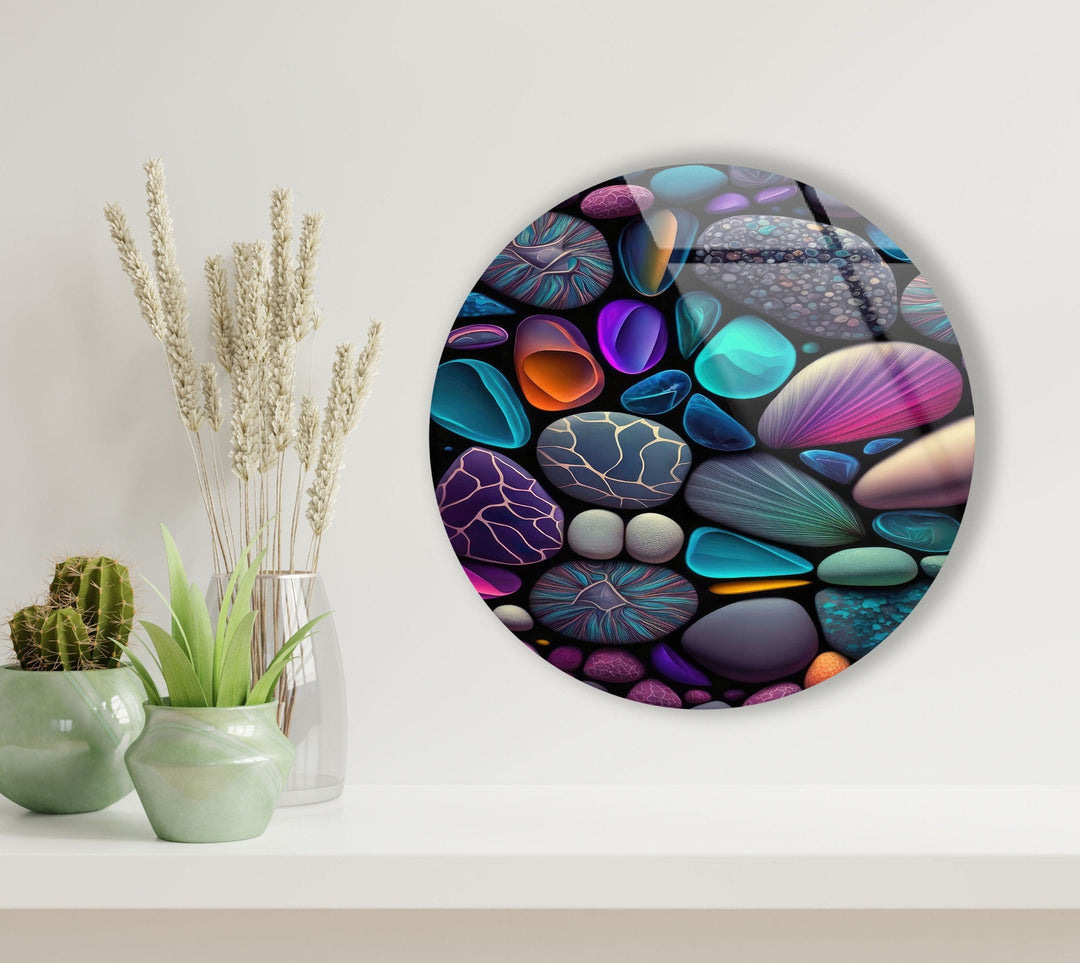 Colored Zen Spa Stones Round Glass Wall Art large glass photo prints, glass wall photos
