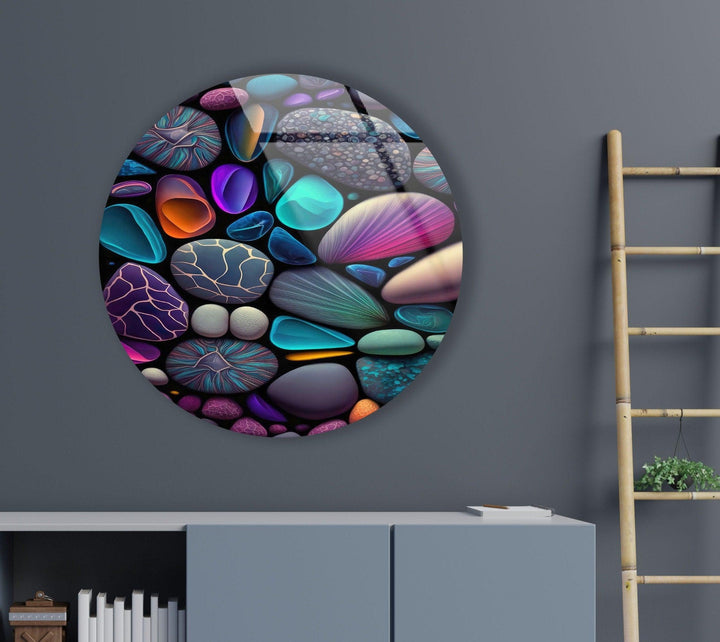 Colored Zen Spa Stones Round Glass Wall Art custom glass photo prints, large glass prints
