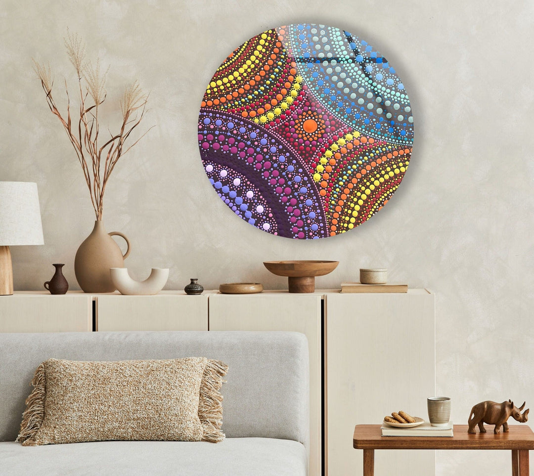 Colored Dots Round Glass Wall Art glass art painting, glass art for the Wall
