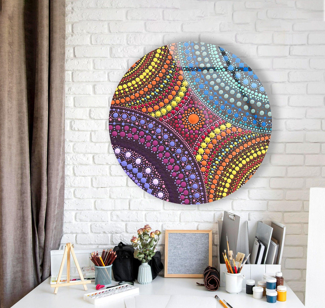 Colored Dots Round Glass Wall Art Glass Printing Wall Art, Print photos on glass
