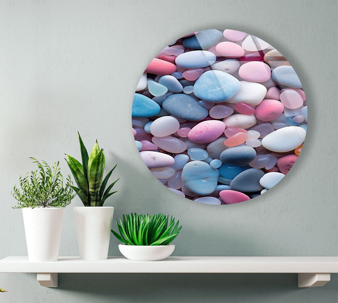 Pink & Blue Zen Spa Stones Round Glass Wall Art glass pictures for Wall, glass prints wall art
