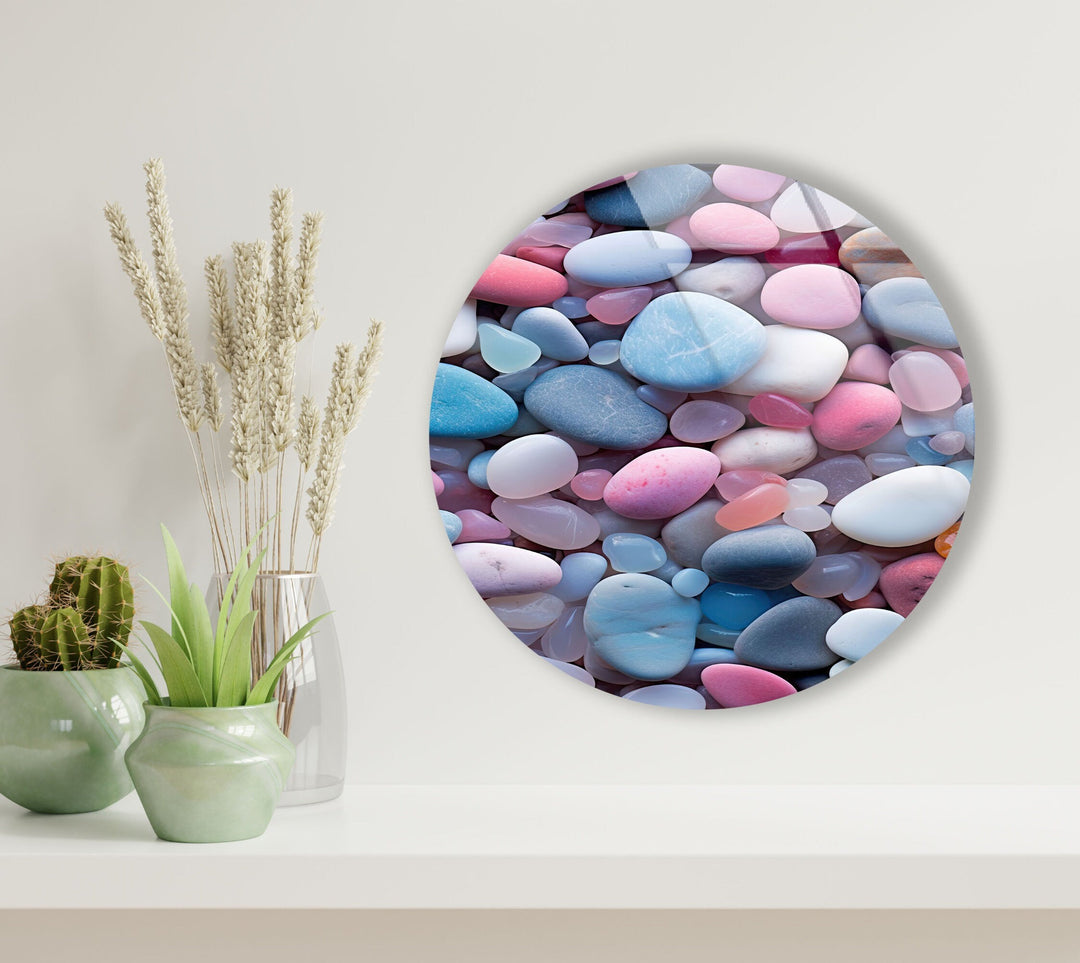 Pink & Blue Zen Spa Stones Round Glass Wall Art large glass photo prints, glass wall photos
