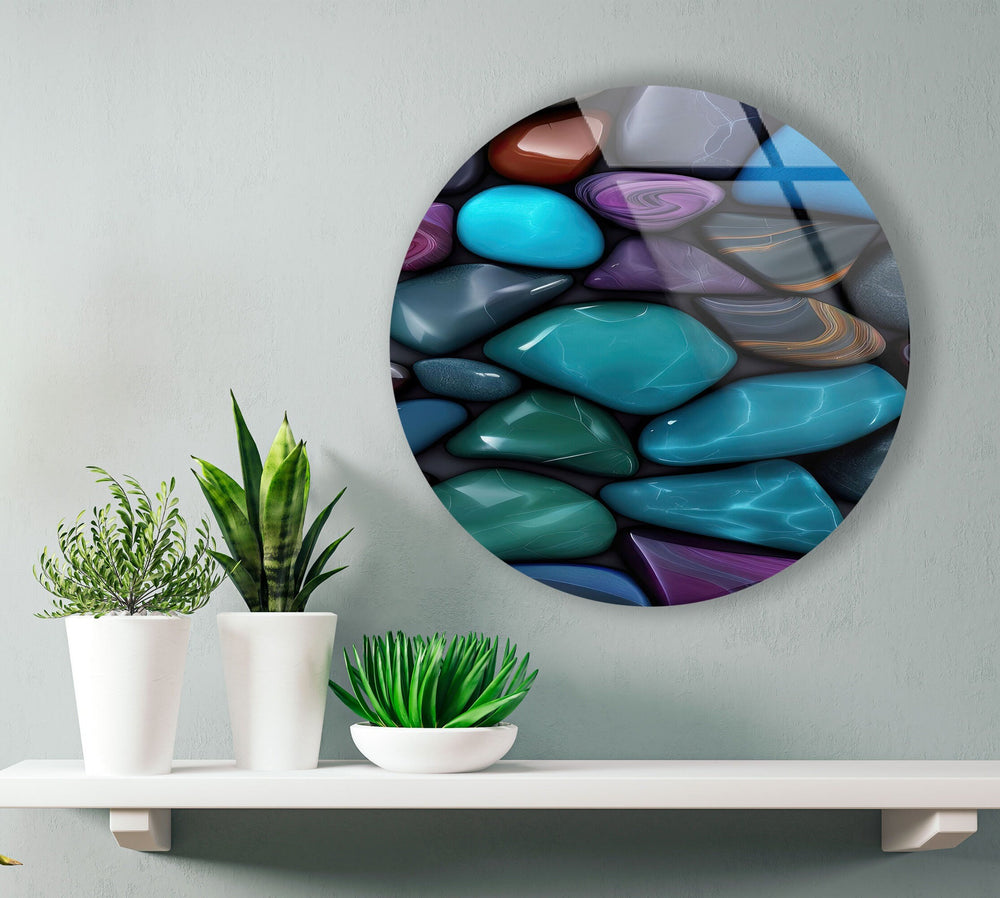 Zen Spa Colored Stones Round Glass Wall Art glass pictures for Wall, glass prints wall art
