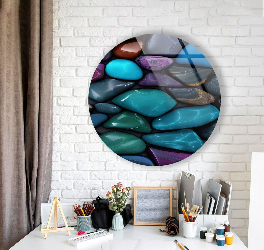 Zen Spa Colored Stones Round Glass Wall Art photo print on glass, prints on glass wall art
