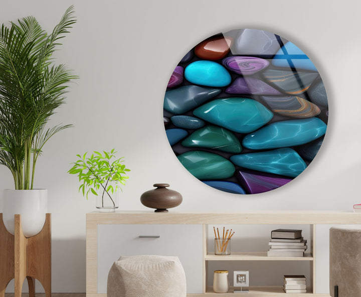 Zen Spa Colored Stones Round Glass Wall Art picture on glass wall art, photos printed on glass
