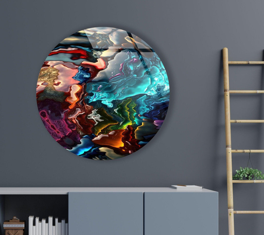 Stained Round Oil Art Colored Glass Wall Art Glass Printing Wall Art, Print photos on glass
