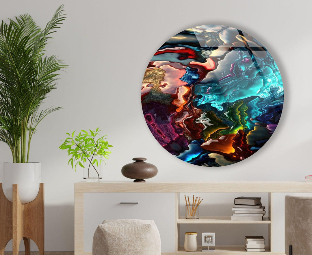 Stained Round Oil Art Colored Glass Wall Art glass photo prints, glass picture prints
