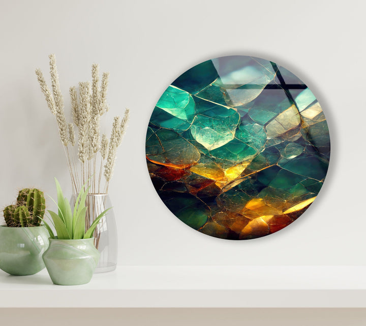 Stained Round Green Emerald Glass Wall Art custom glass photo prints, large glass prints
