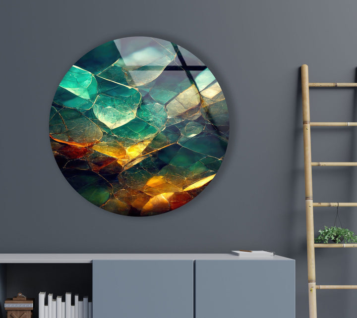 Stained Round Green Emerald Glass Wall Art picture on glass wall art, photos printed on glass
