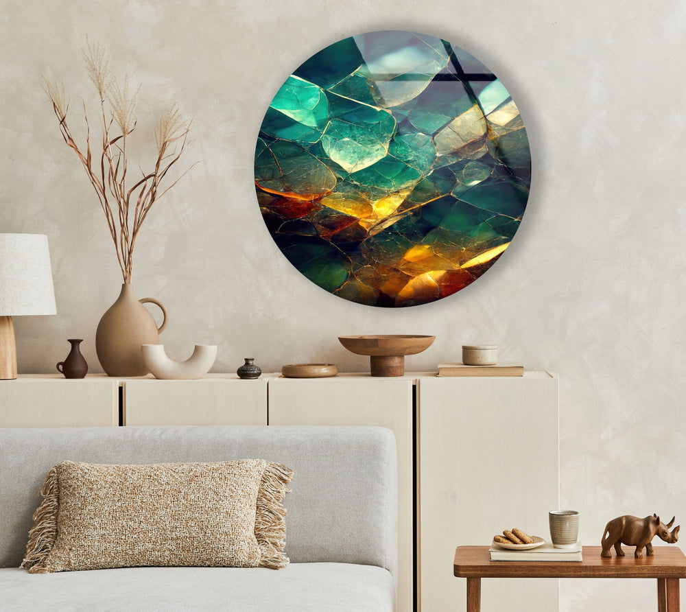 Stained Round Green Emerald Glass Wall Art glass pictures for Wall, glass prints wall art
