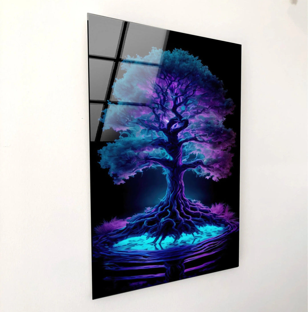 Blue Purple Tree Stained Glass Wall Art glass art painting, glass art for the Wall