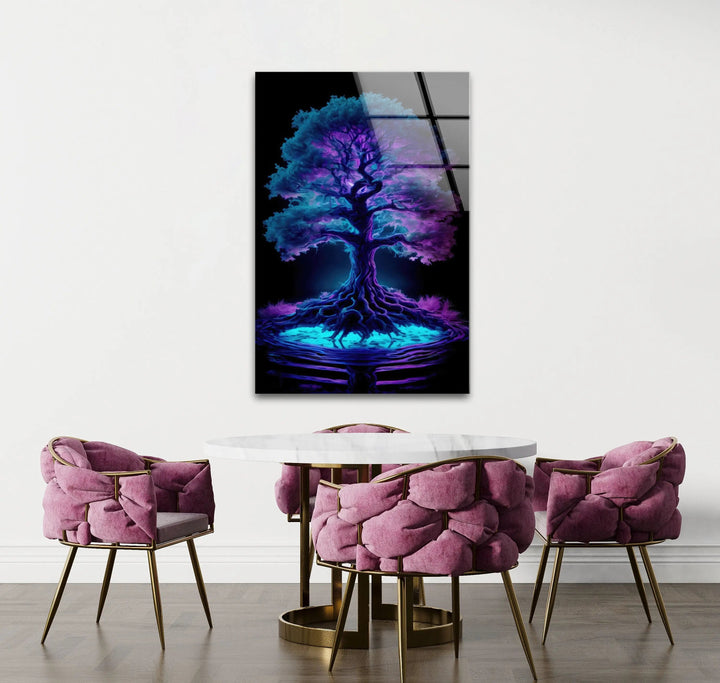 Blue Purple Tree Stained Glass Wall Art glass wall decor, glass wall art decor