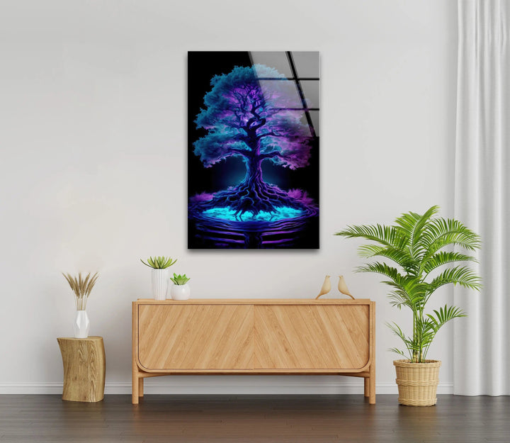 Blue Purple Tree Stained Glass Wall Art glass image printing, glass prints from photos