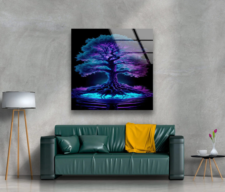 Blue Purple Tree Stained Glass Wall Art Glass Printing Wall Art, Print photos on glass