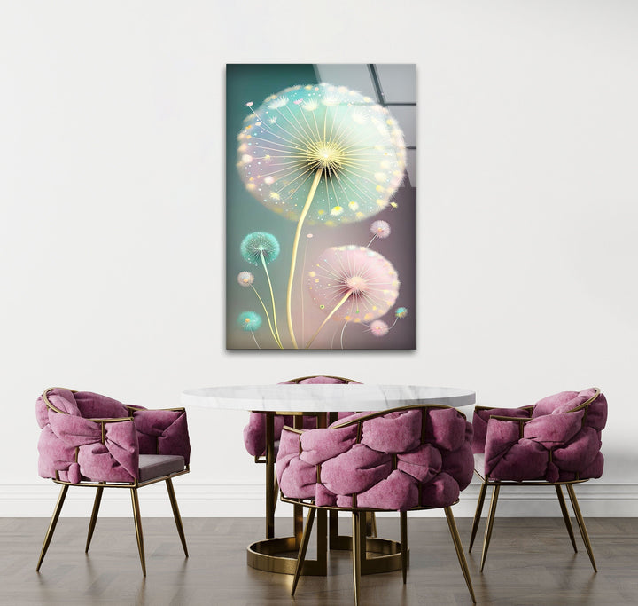 Delicate Pastel Colors Dandelion Glass Wall Art, large glass photo prints, glass wall photos