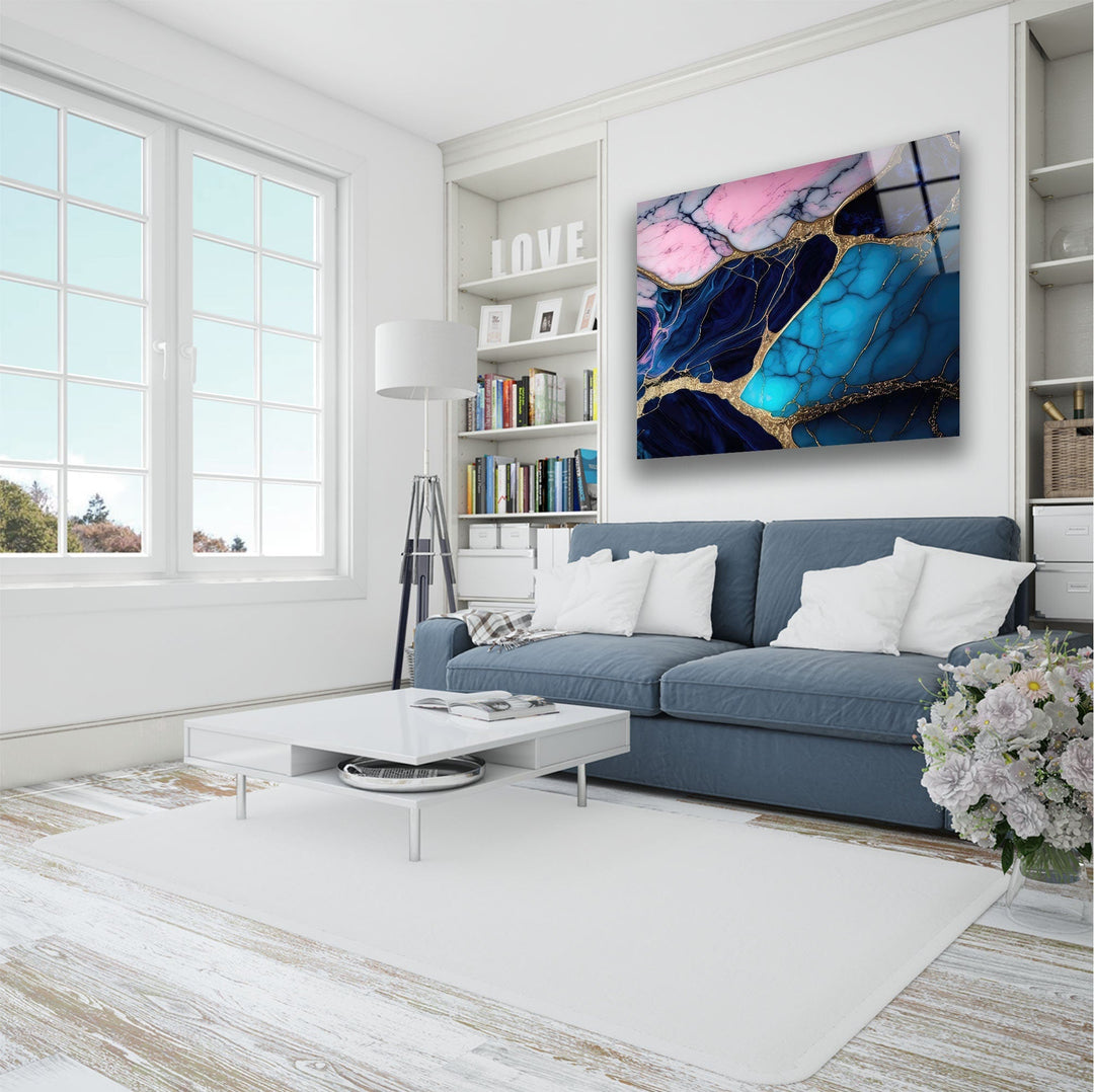 Blue and Pink Marble Texture Glass Wall Art