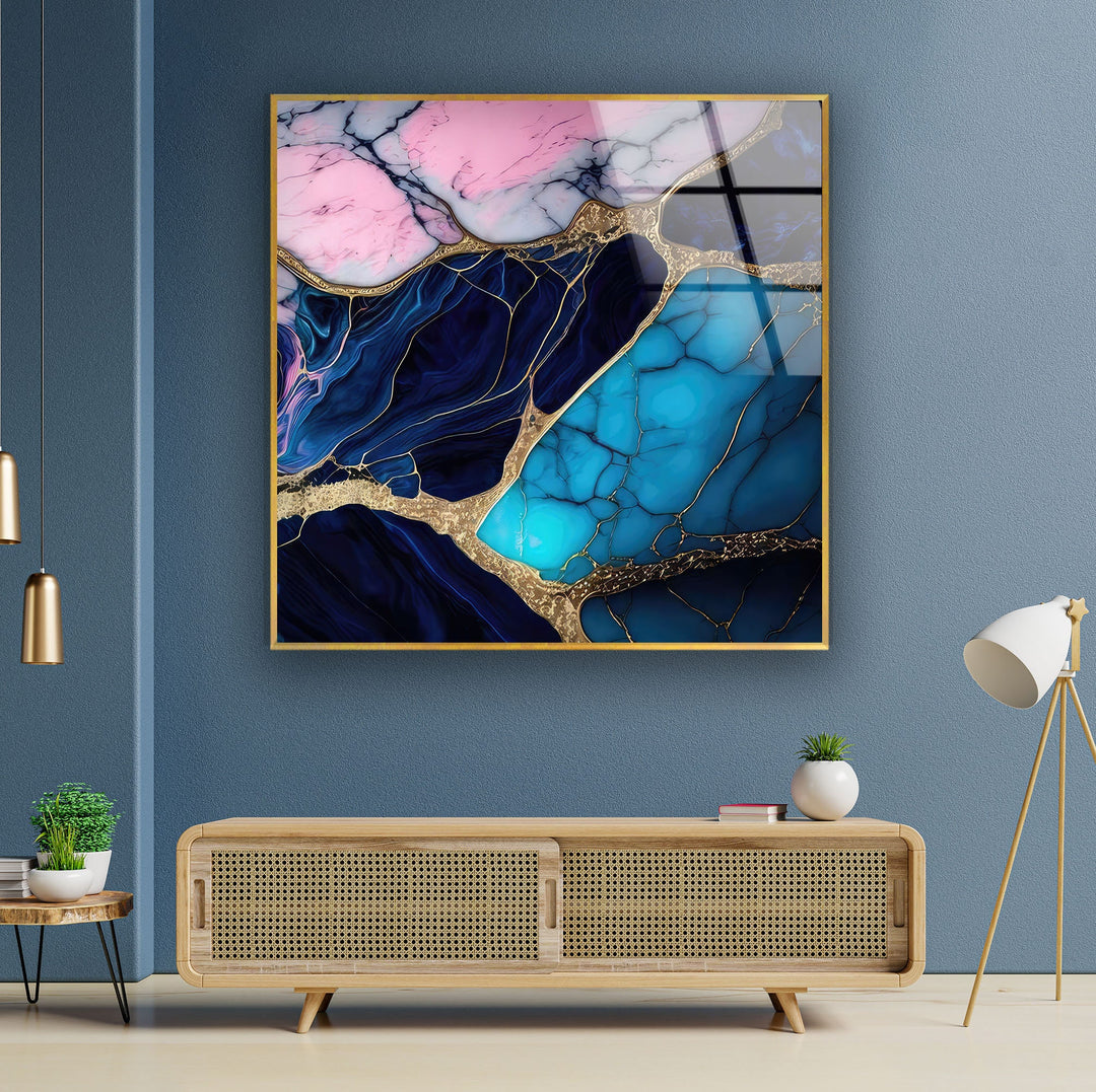 Blue and Pink Marble Glass Wall Decor & Cool Artwork