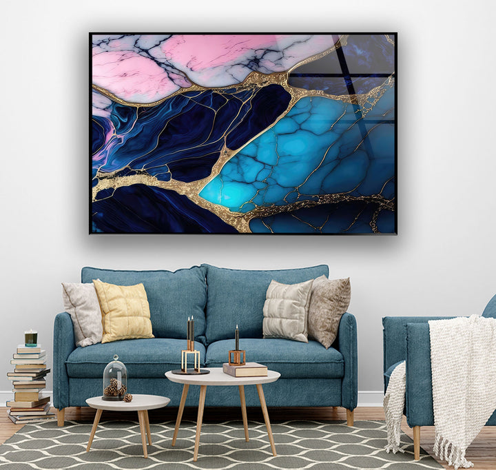 Blue and Pink Marble Texture Glass Wall Art