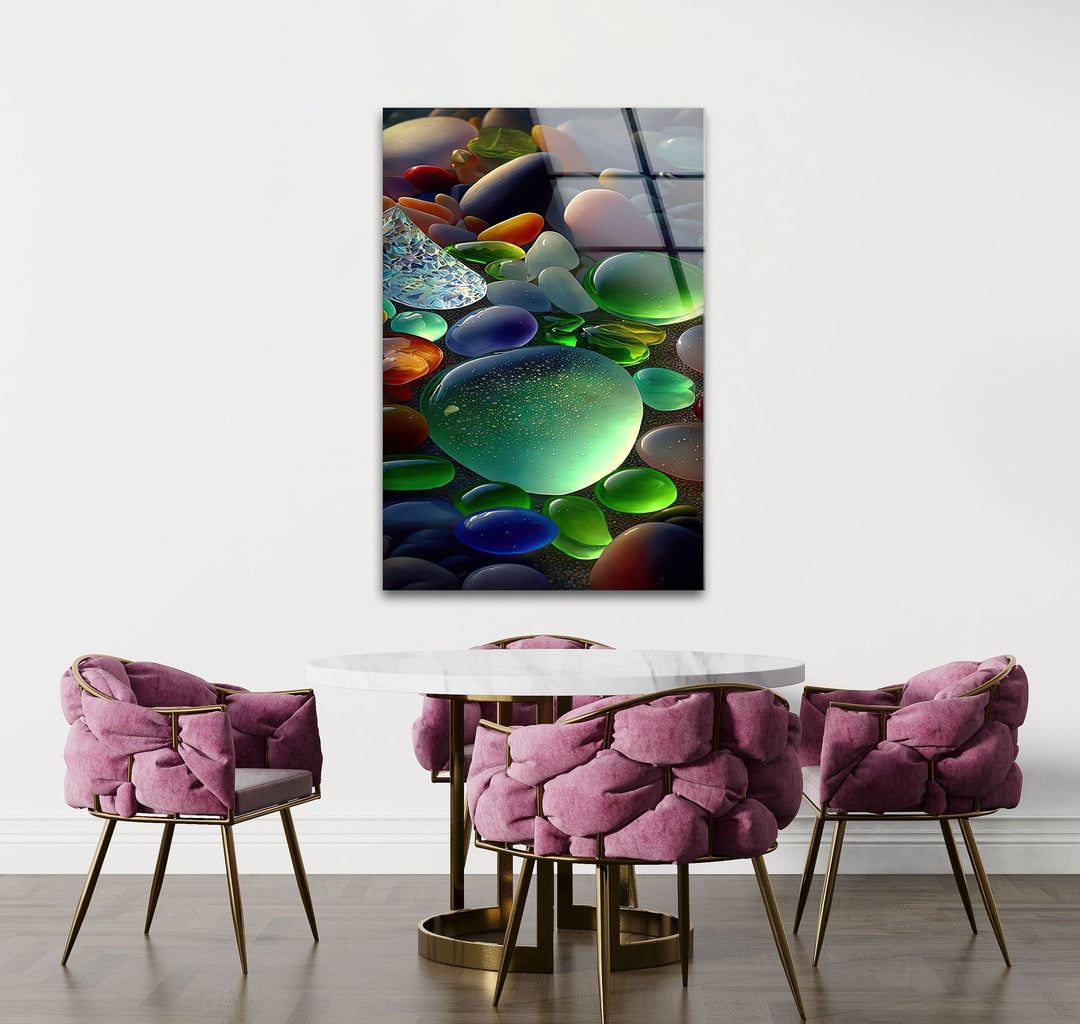 Green Beach Stones Glass Wall Art