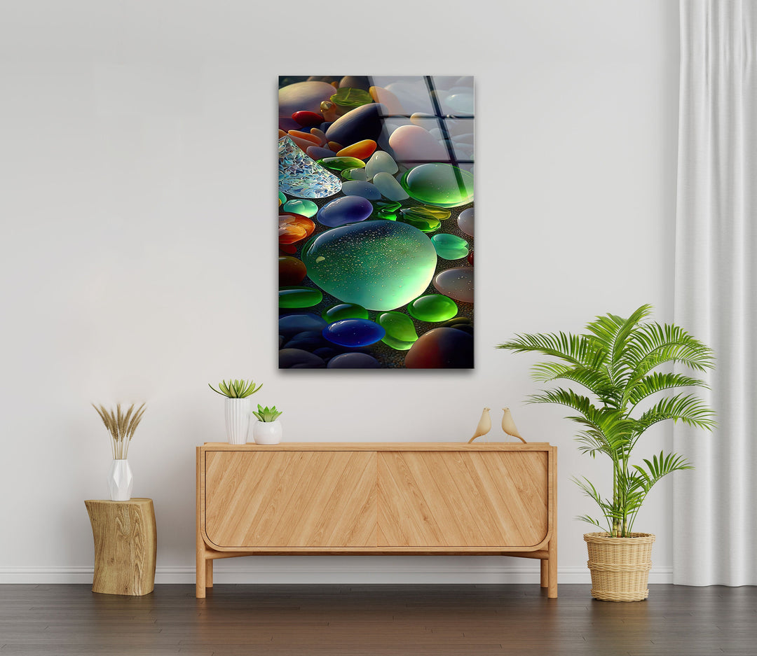 Green Beach Stones Glass Wall Art