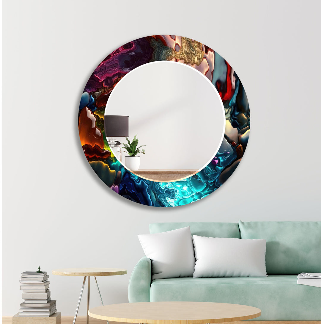 Blue Red Oil Art Round Wall Mirror Bathroom Mirror
