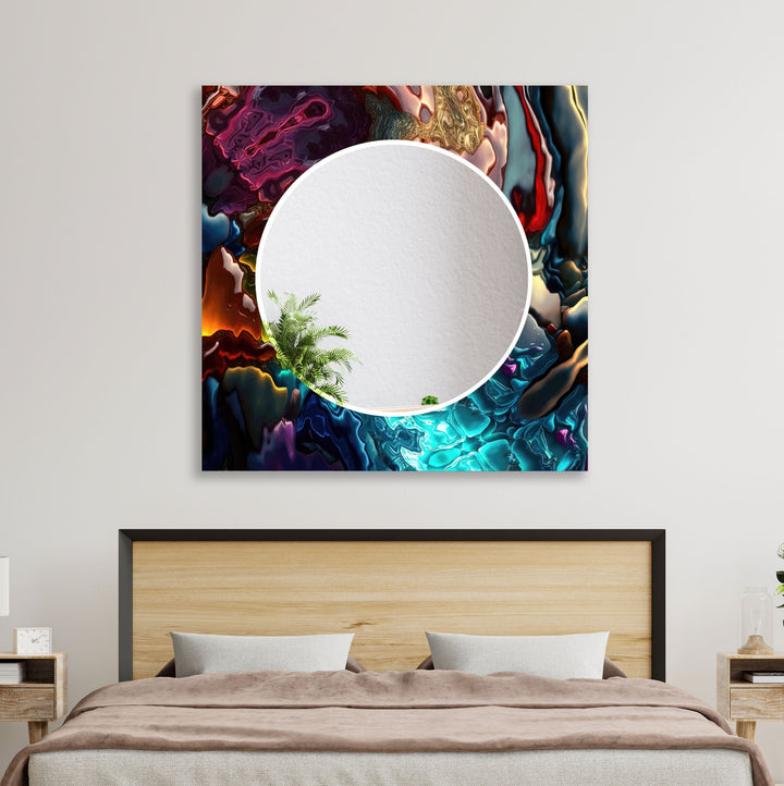 Blue Red Oil Art Round Wall Mirror Entryway Mirror
