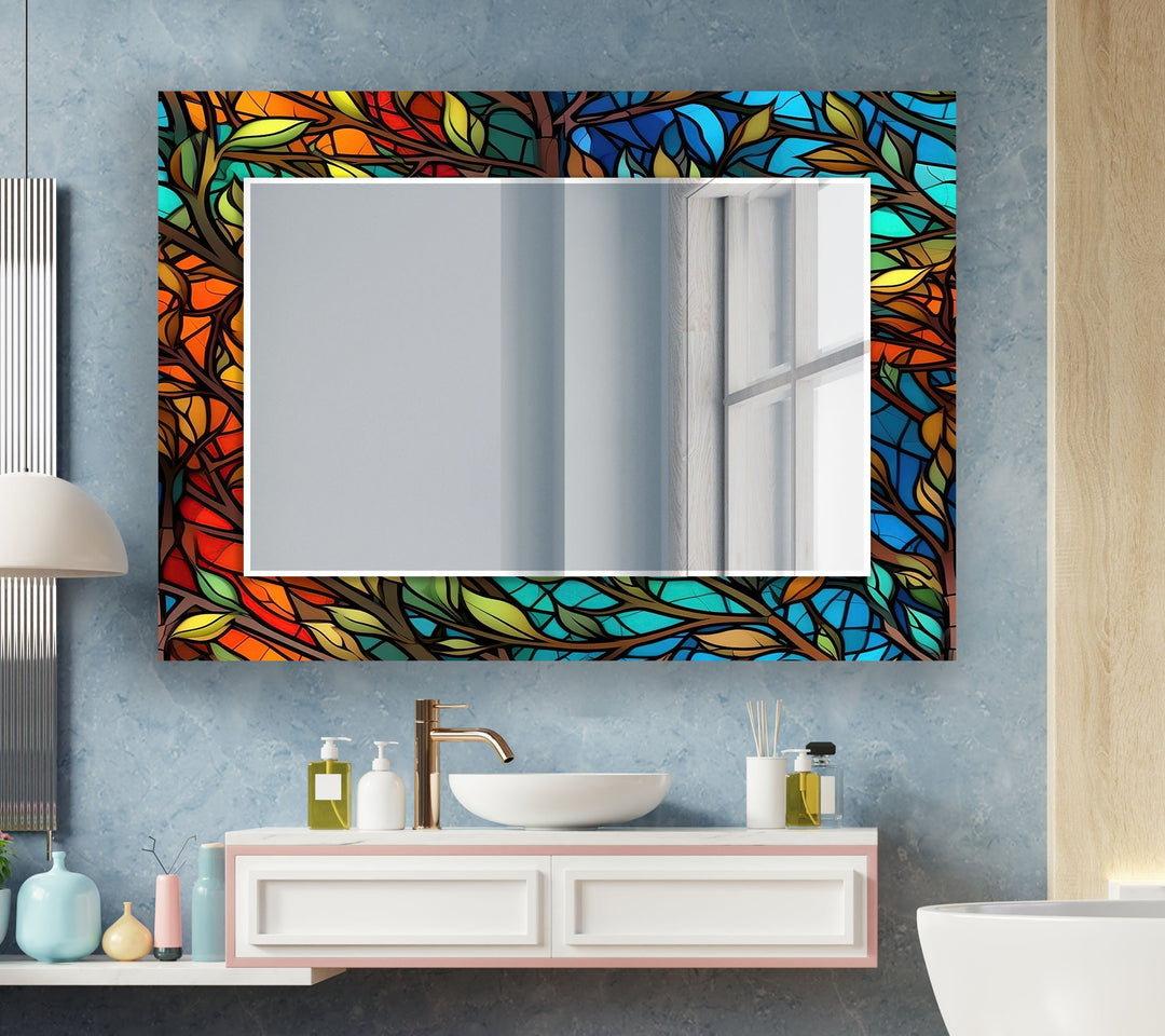 Colorful Stained Trees Wall Mirror Marble Mirror
