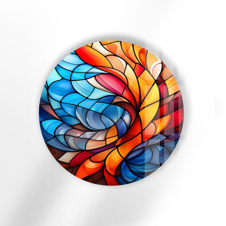 Stained Round Blue & Orange Glass Wall Art art glass wall art, glass wall art pictures
