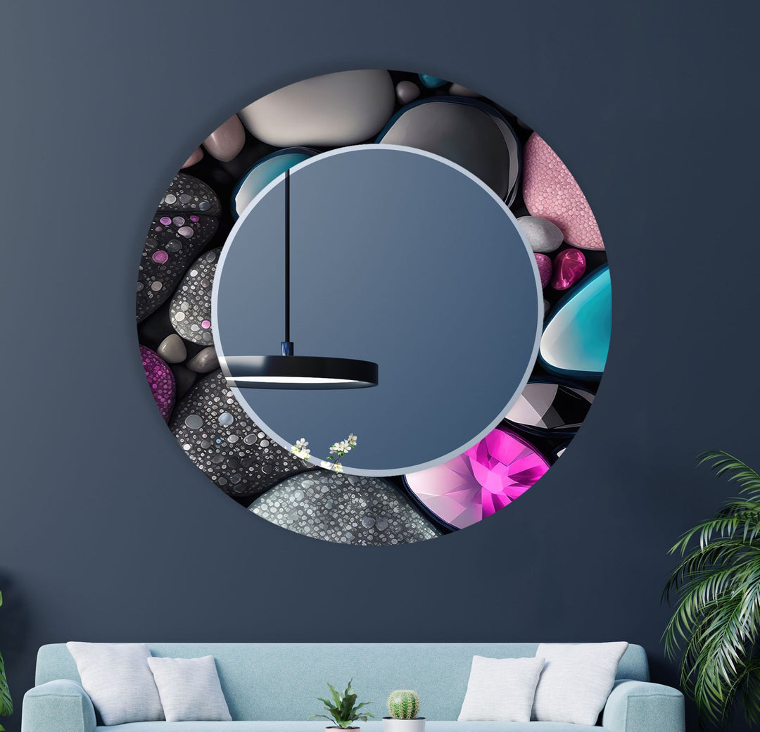 Pink and Grey Stones Wall Mirror Decorative Mirror
