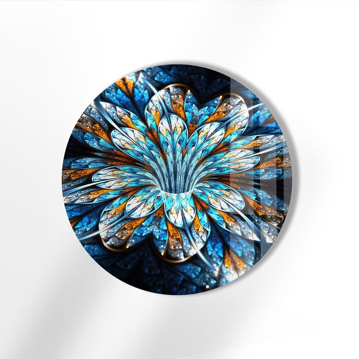 Fractal Blue Flower Round Glass Wall Art custom glass photo prints, large glass prints
