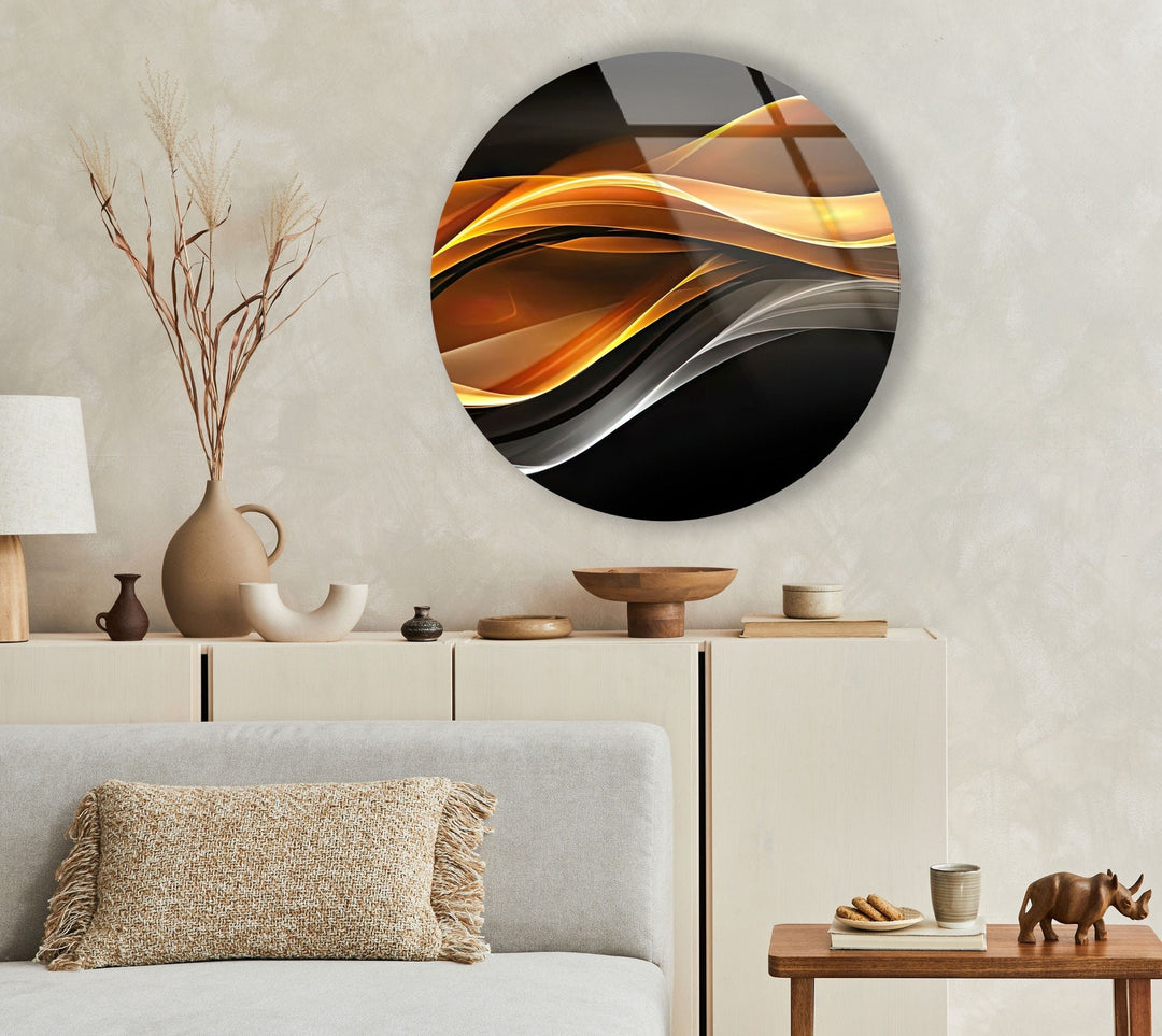 Silver & Gold Abstract Round Glass Wall Art picture on glass wall art, photos printed on glass
