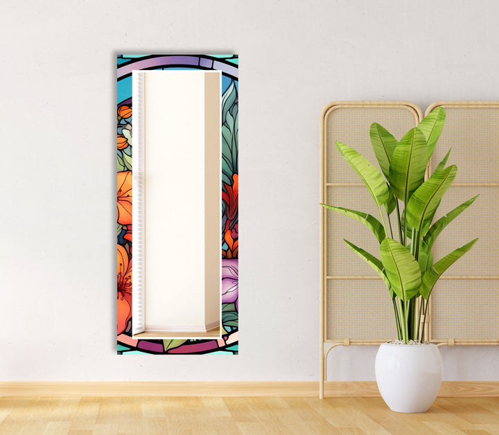 Colored Flowers Stained Wall Mirror Mosaic Mirror
