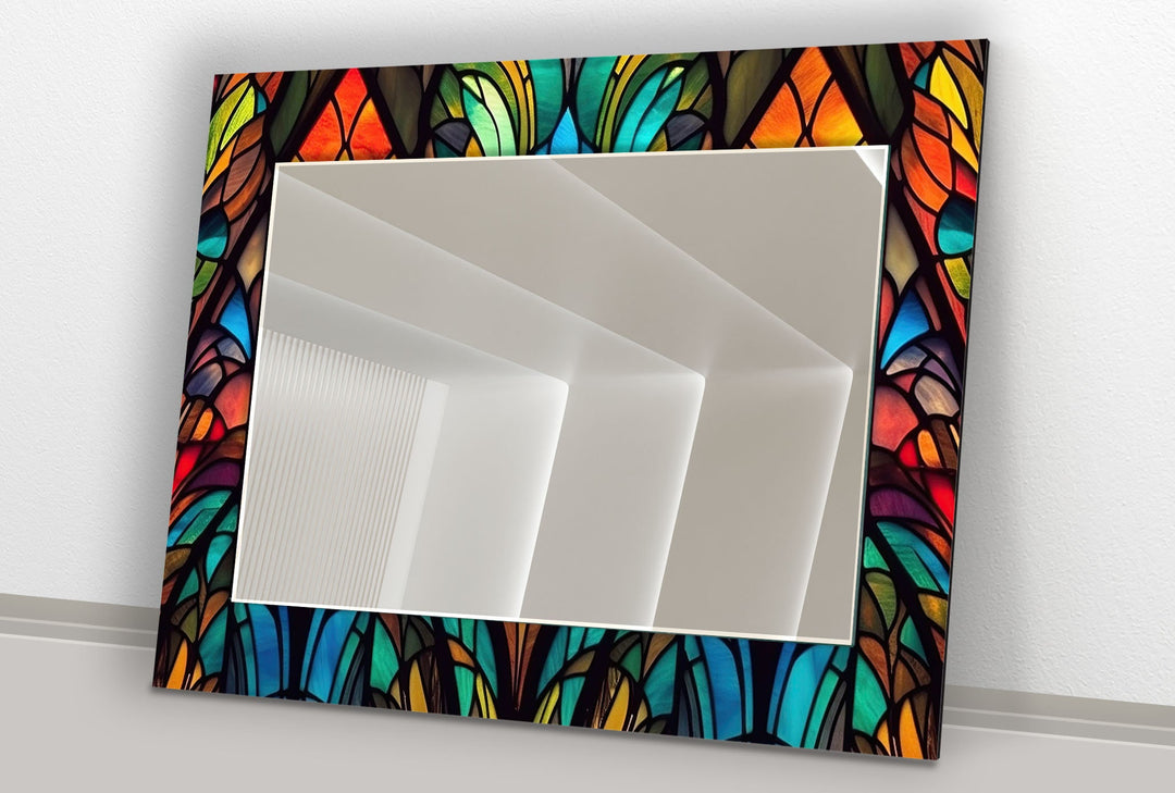 Stained Orange Design Wall Mirror Square Mirror
