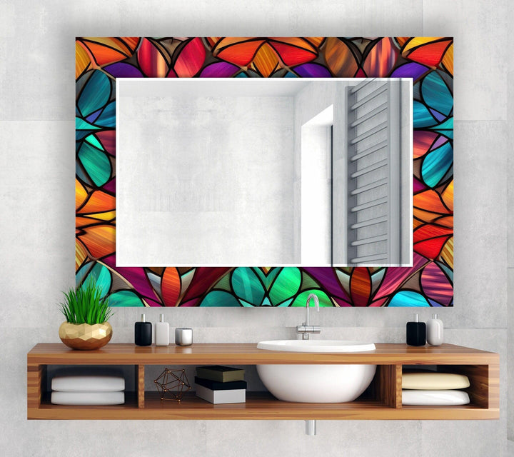 Colored Red Flowers Wall Mirror Large Wall Mirror
