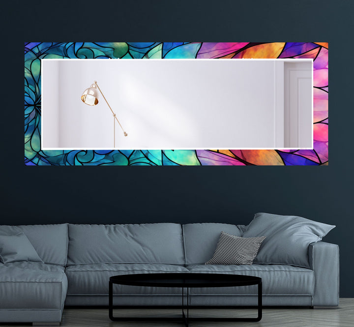 Stained Soft Colored Flower Wall Mirror Large Wall Mirror
