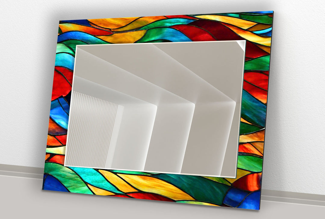 Orange & Green Stained Wall Mirror Square Wall Mirror
