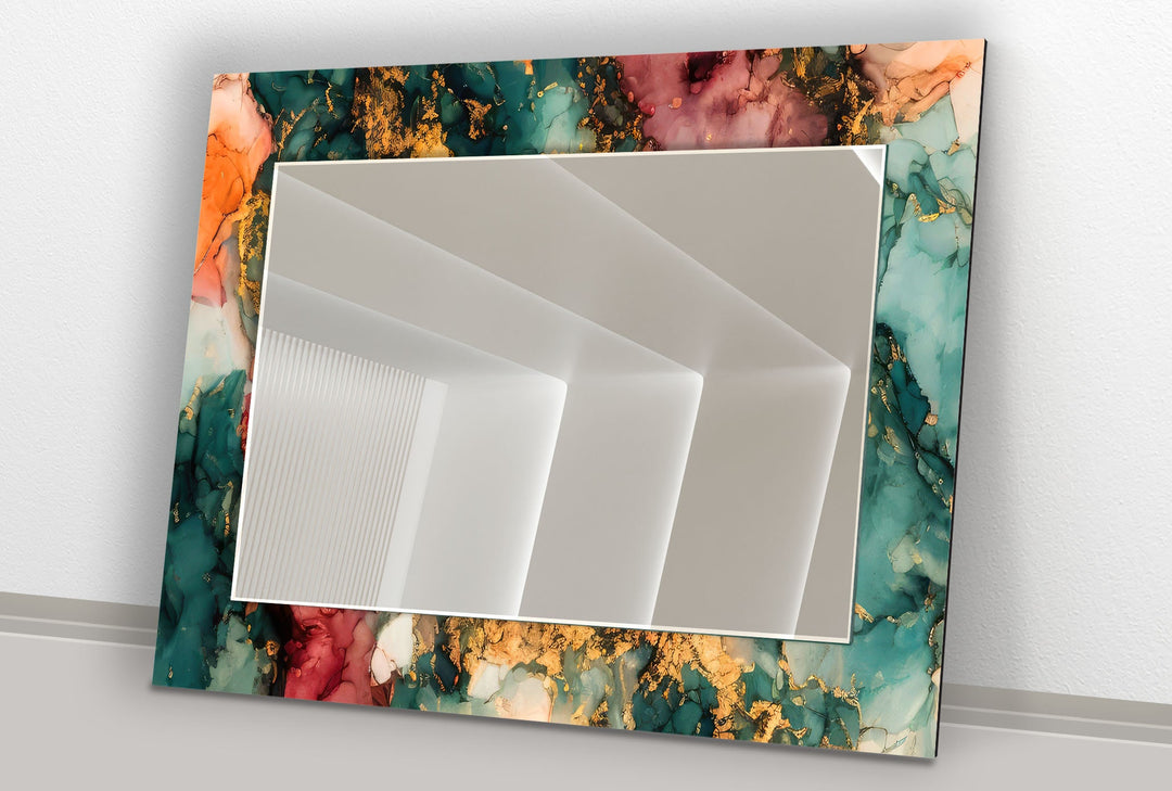 Marble Green & Orange Round Wall Mirror Square Mirror
