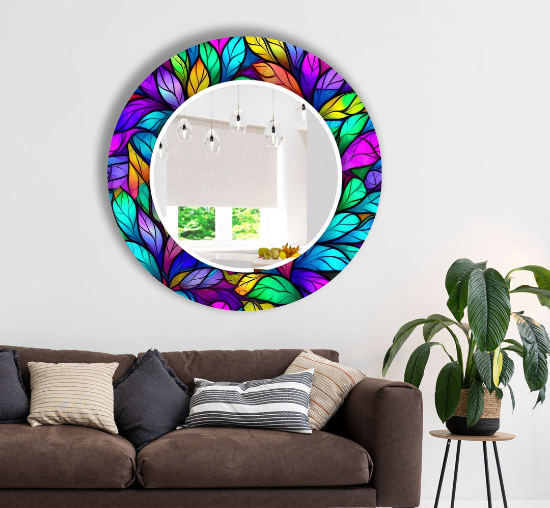 Stained Purple Leafs Wall Mirror Black Wall Mirror
