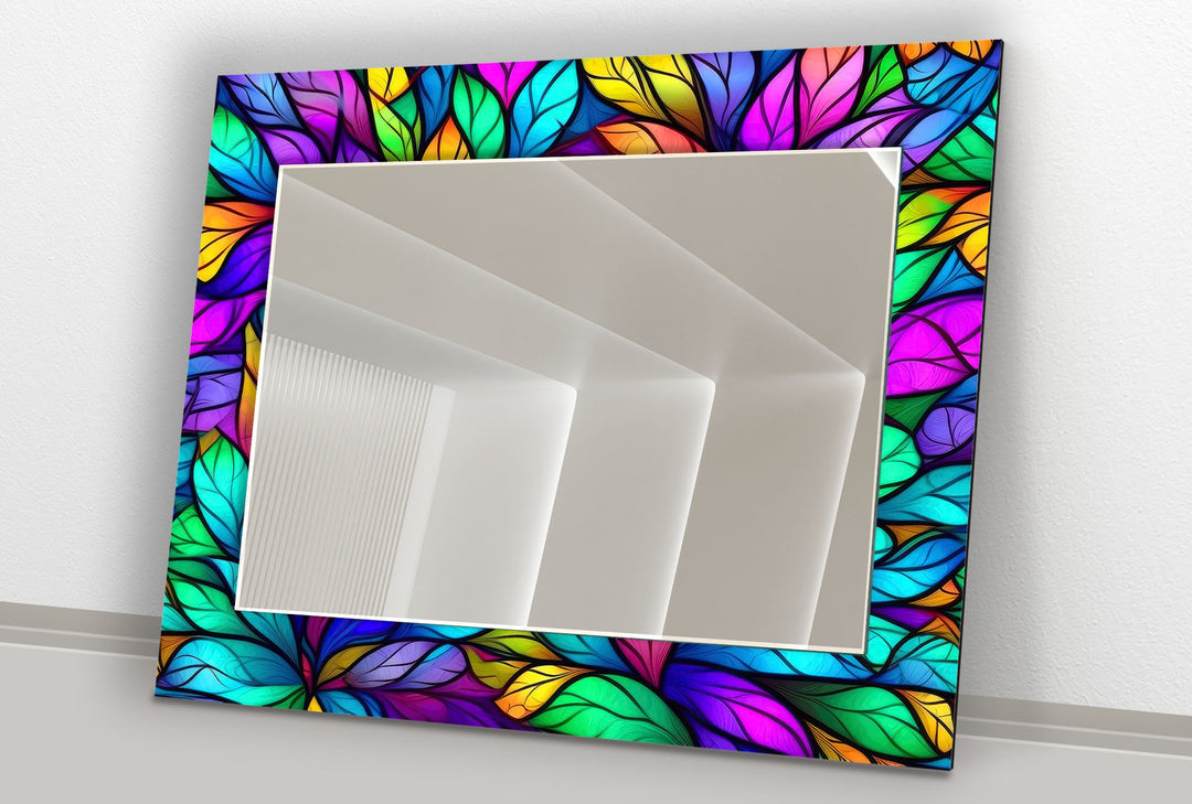 Stained Purple Leafs Wall Mirror Abstract Mirror
